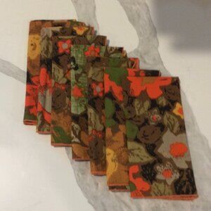 Vintage 1960s Floral Print Cloth Napkin Set